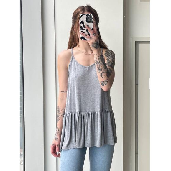 Grey Tiered Ruffle Hem Longline Cami Top - Size L - NWT - Picture 1 of 6